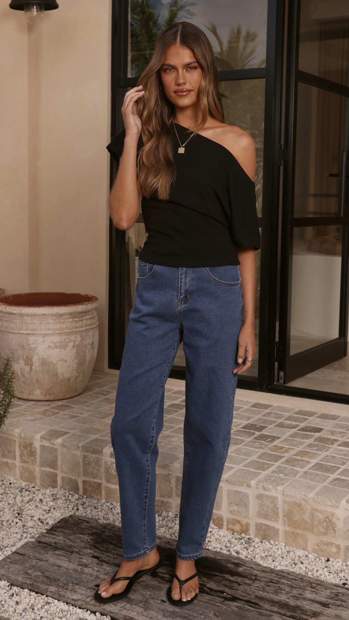 Clove High Waisted Barrel Leg Jeans with Waist Tie – Dark Denim – view 10