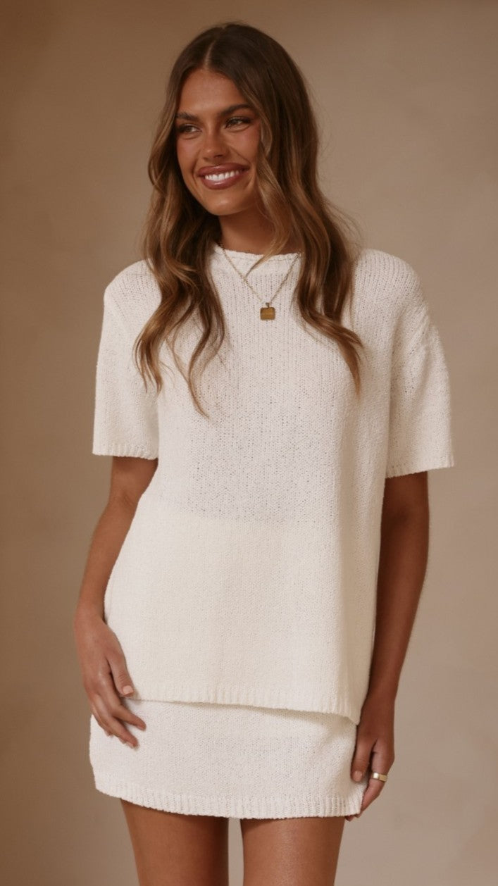 Casey Oversized Crew Neck Longline Knit Tee – Off White