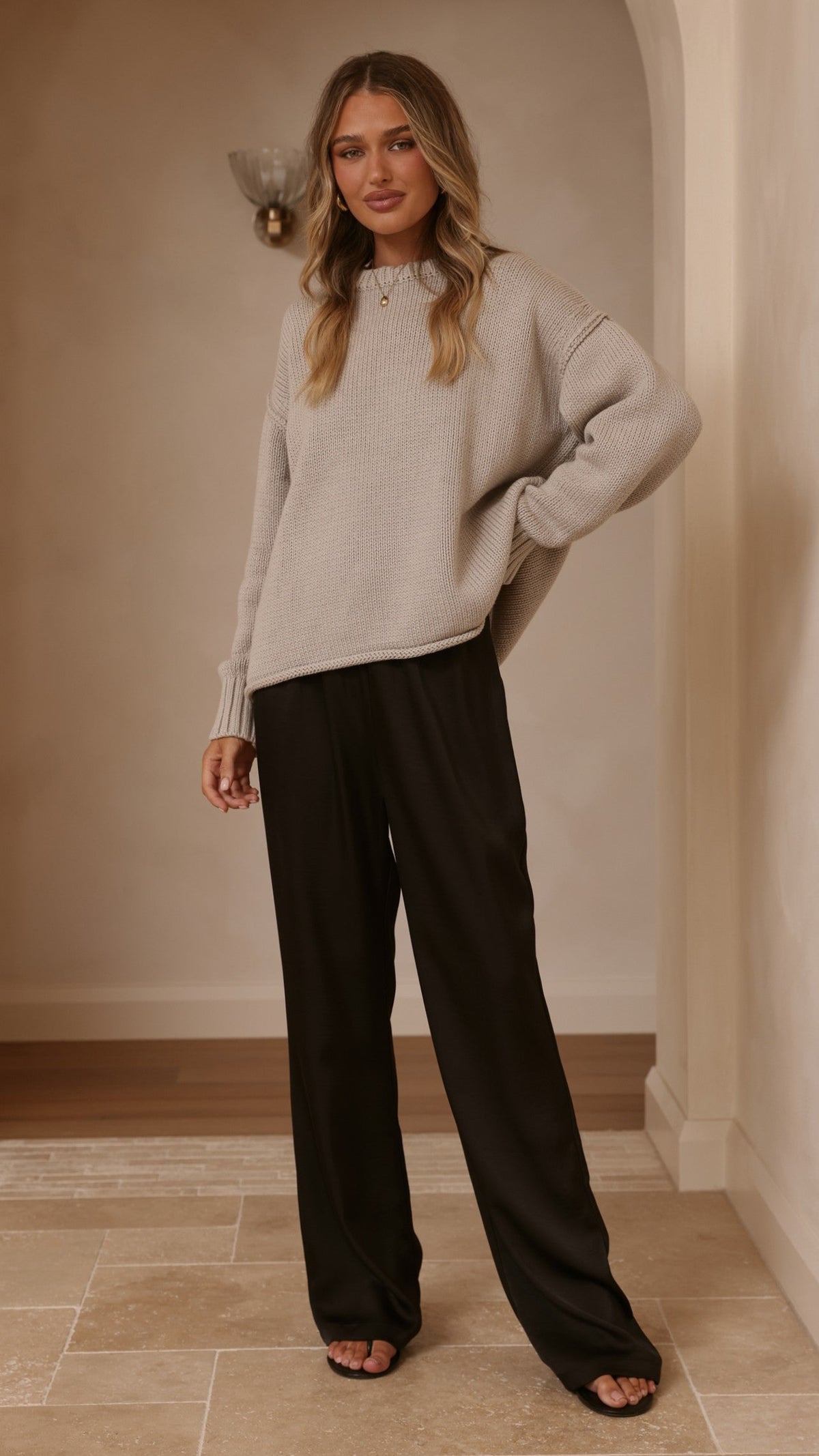 Jase Relaxed Crew Neck Rolled Hem Cotton Knit Jumper – Grey – view 7