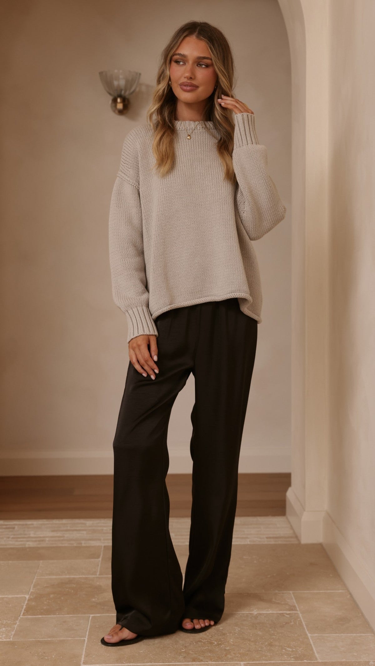 Jase Relaxed Crew Neck Rolled Hem Cotton Knit Jumper – Grey – view 6