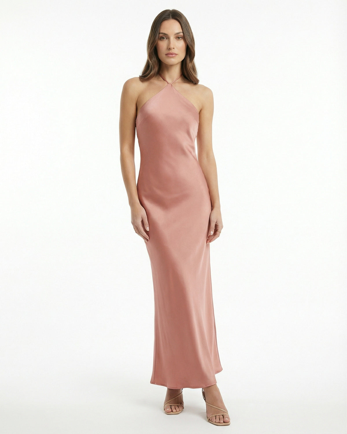 Slim Fit Satin Evening Maxi Dress with Deep Open Back