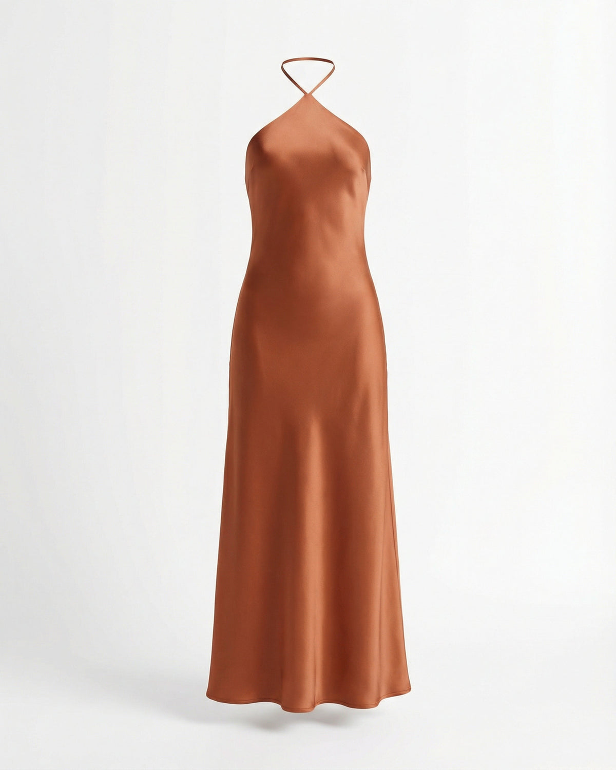 Slim Fit Satin Evening Maxi Dress with Deep Open Back