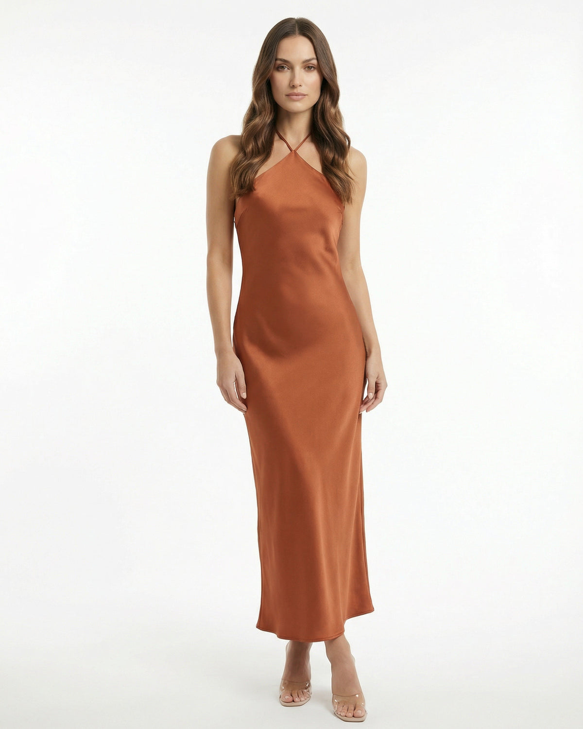 Slim Fit Satin Evening Maxi Dress with Deep Open Back – view 6
