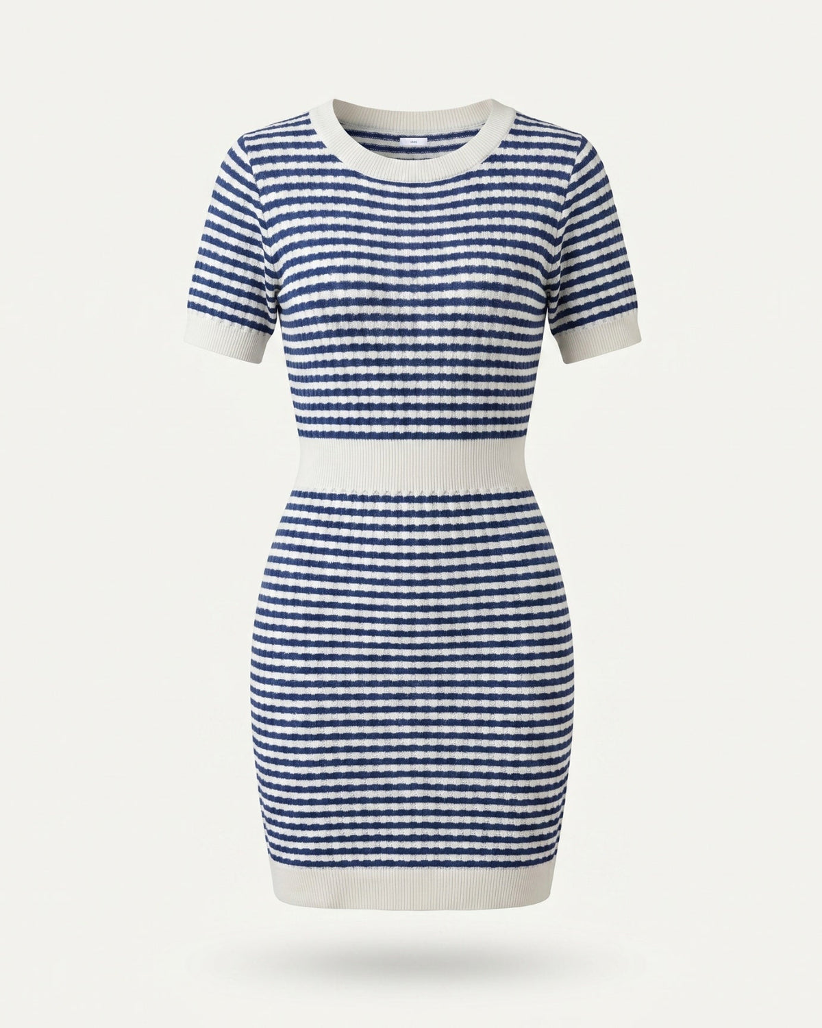Striped Knit Dress with Contrast Detailing – Blue