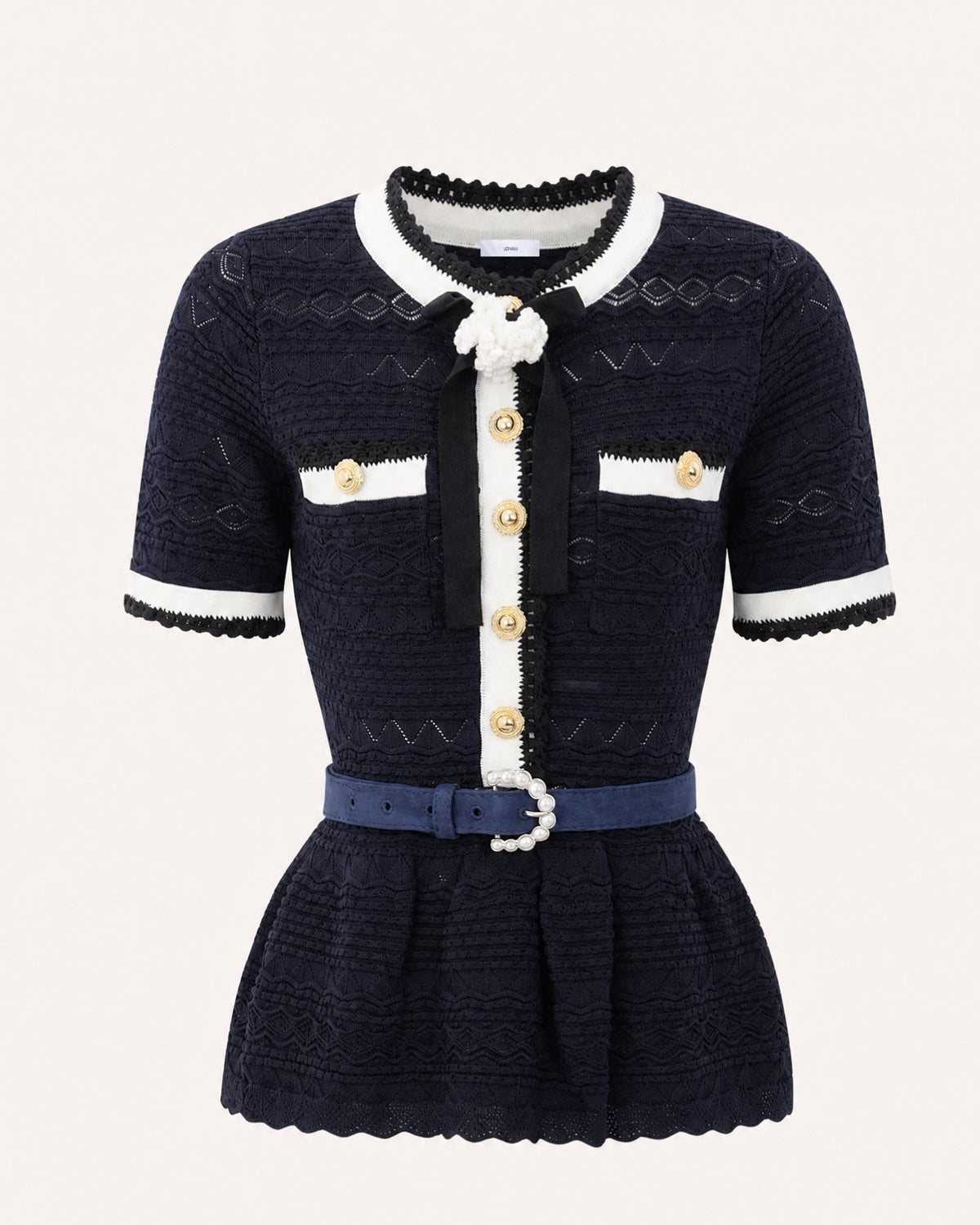 Zira Classic Pearl Fitted Jersey Short Dress with Belt – view 11