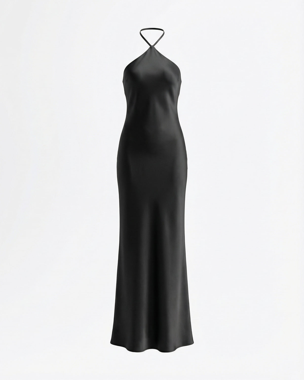 Slim Fit Satin Evening Maxi Dress with Deep Open Back