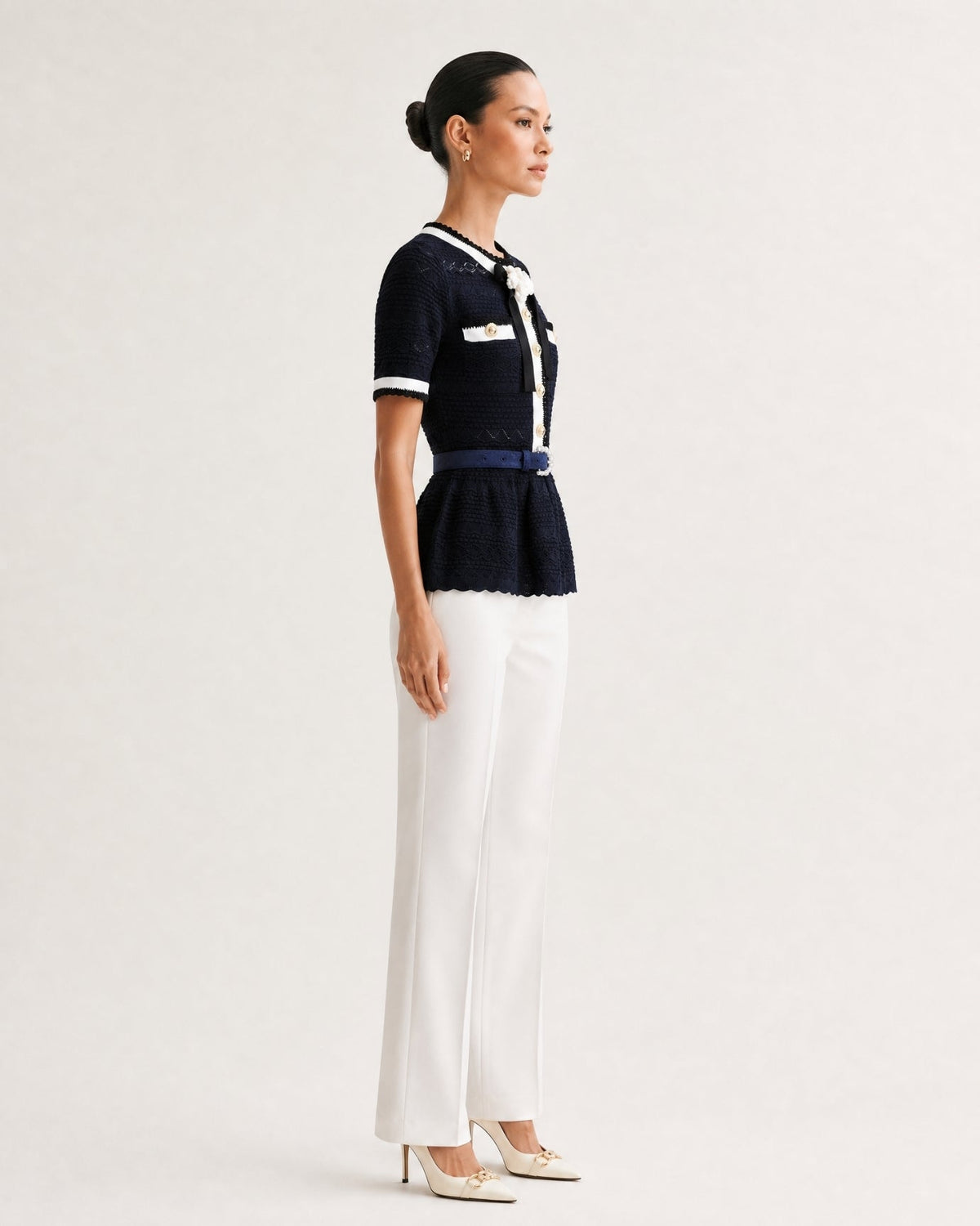 Zira Classic Pearl Fitted Jersey Short Dress with Belt – view 13