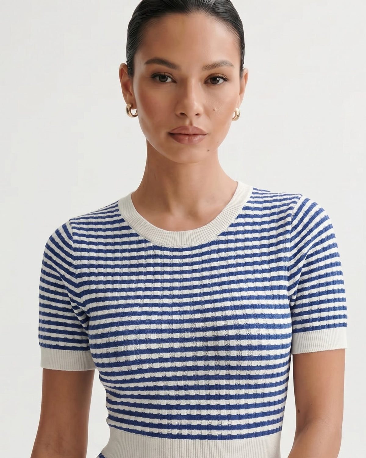 Striped Knit Dress with Contrast Detailing – Blue – view 5