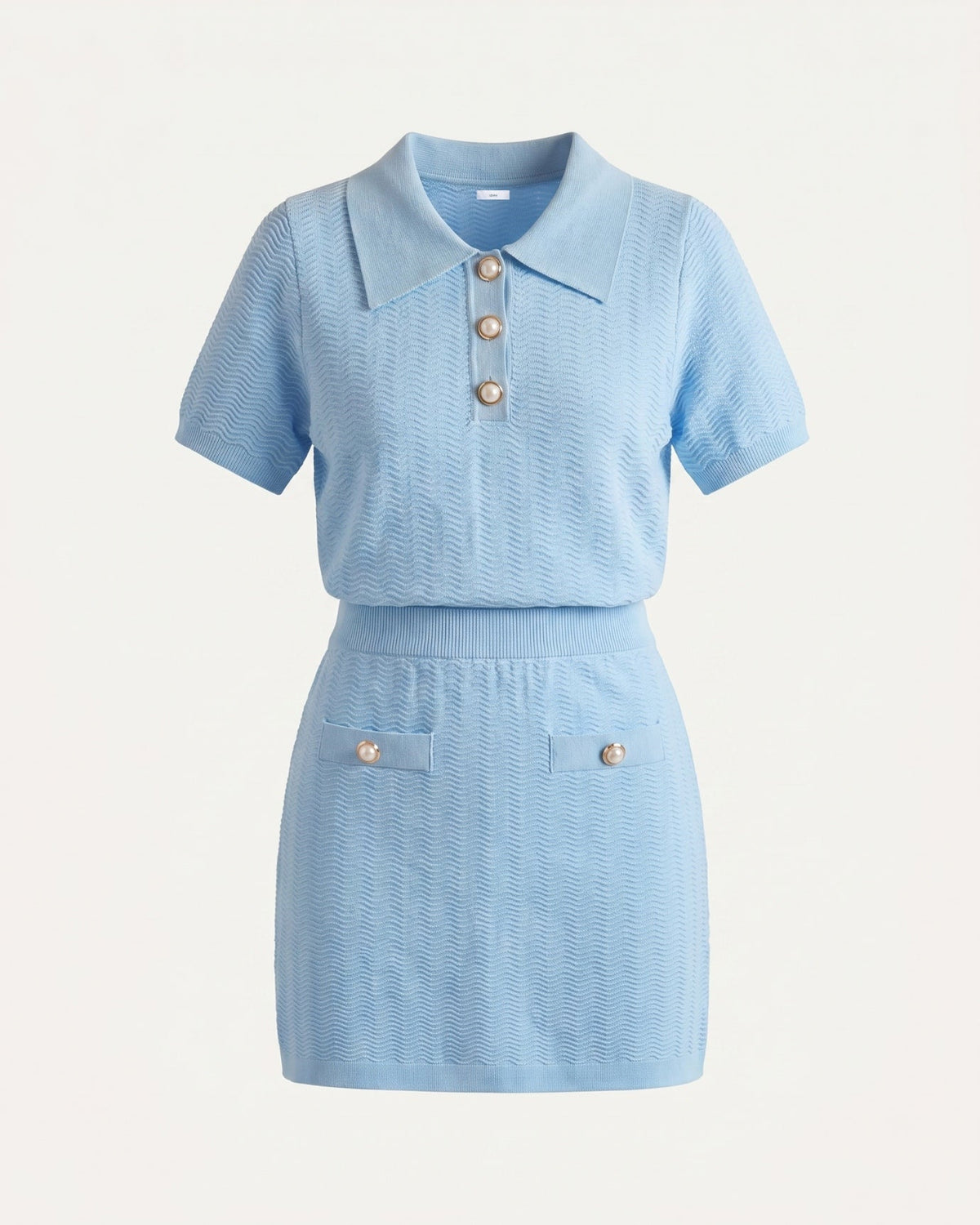 Mira Wool Tailored Polo and A-Line Skirt Set – Light Blue