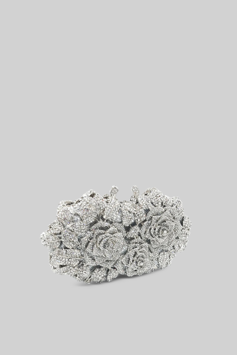 Crystal Embellished Clutch Bag with Chain Strap – Silver – view 3