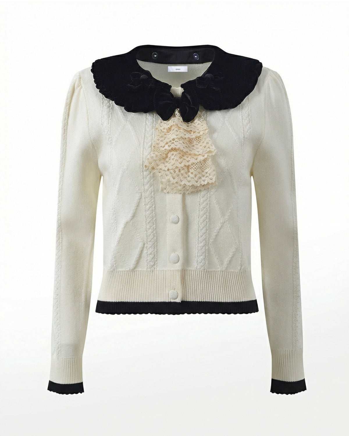 NYC Wool Blend Textured Knit Cardigan with Velvet Sheen – Southern France Heiress – view 1
