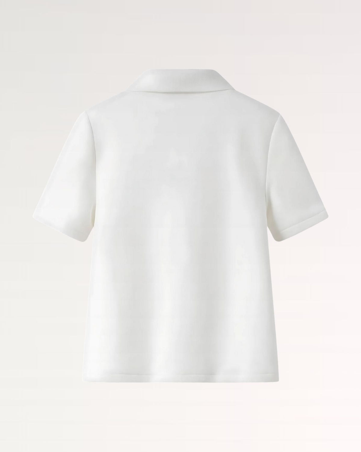 Textured Short Sleeve Polo Shirt with Flower Button Collar – White – view 3