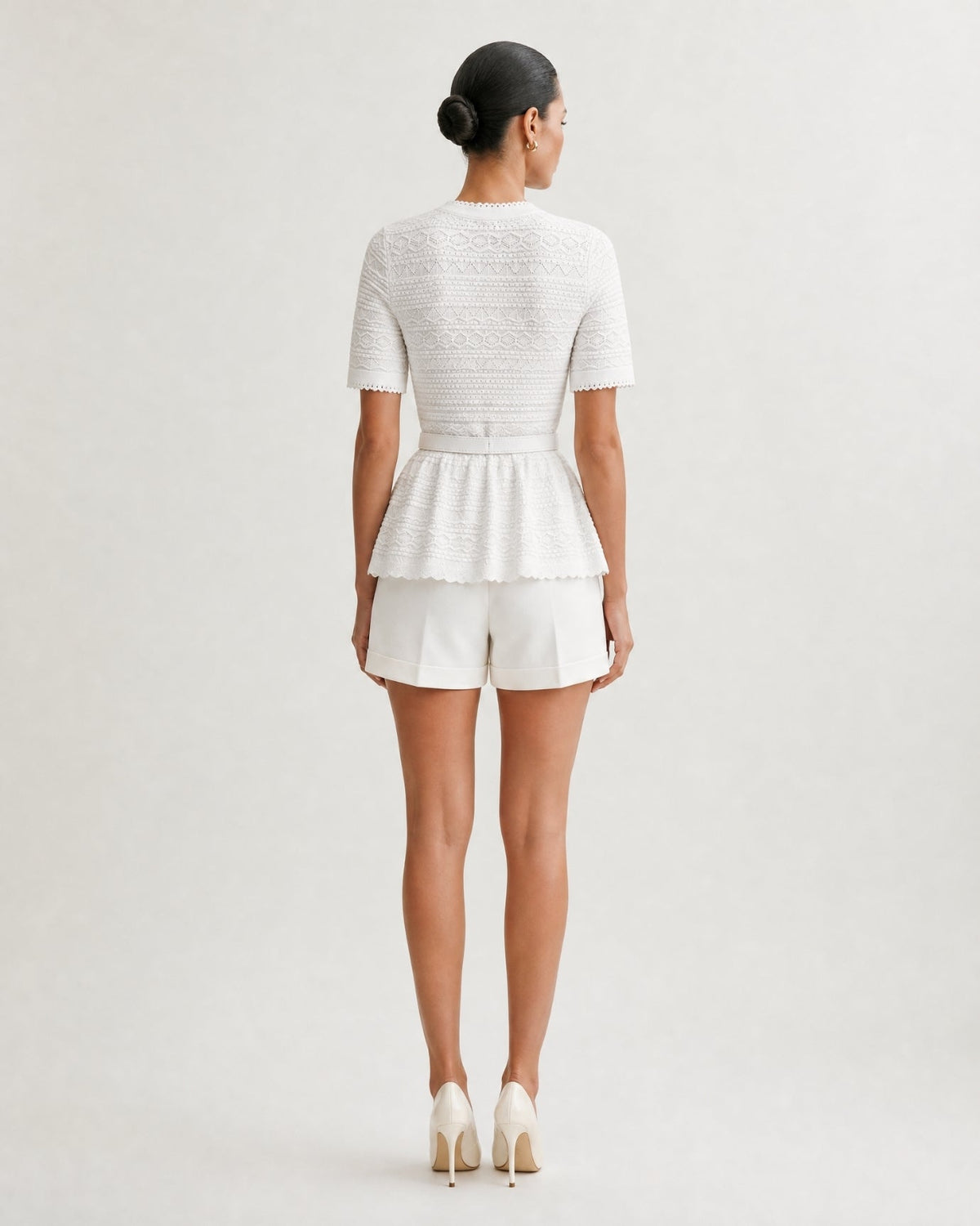 Zira Classic Pearl Fitted Jersey Short Dress with Belt – view 8