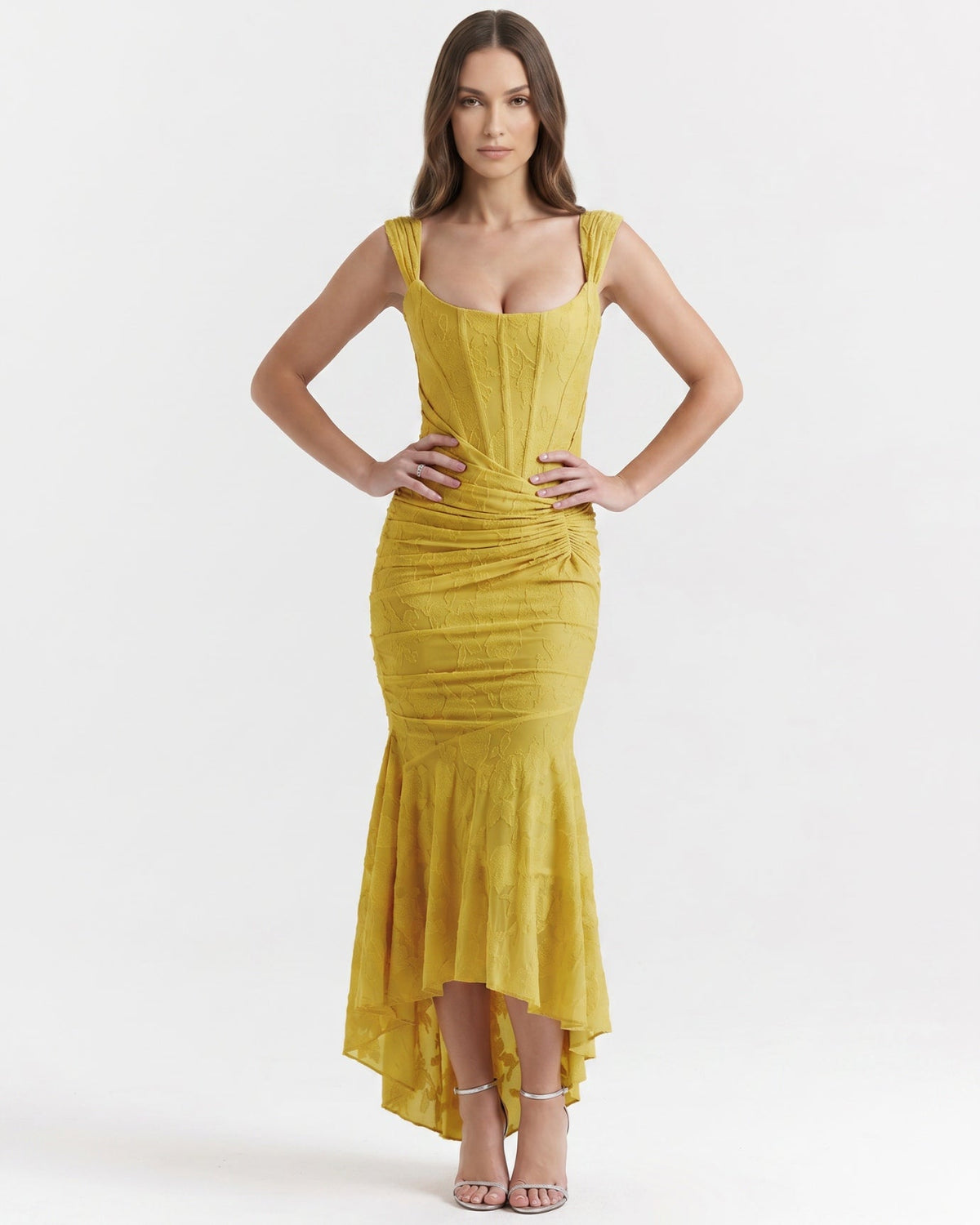 Fishbone Pleated Sleeveless Polyamide Dress with Defined Waist