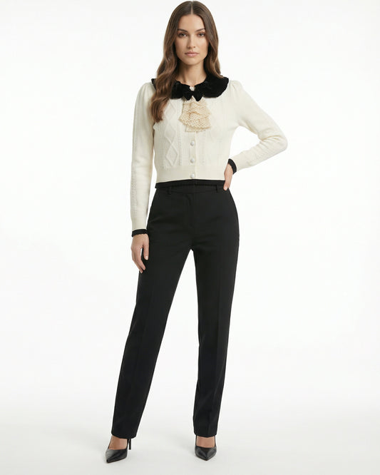 NYC Wool Blend Textured Knit Cardigan with Velvet Sheen