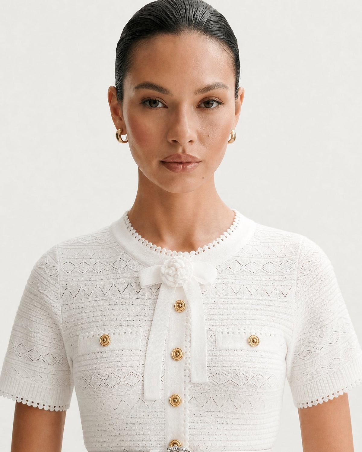 Zira Classic Pearl Fitted Jersey Short Dress with Belt – view 9