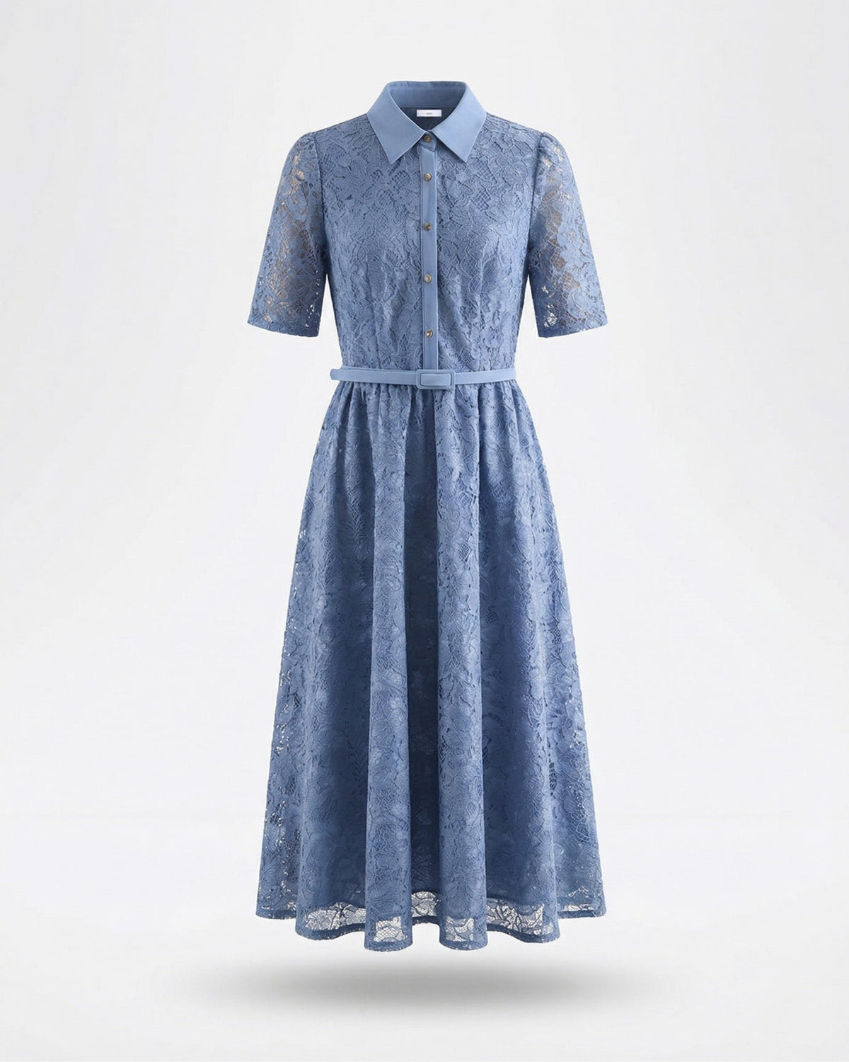 Retro Embroidered High Waisted Polyamide Dress – Blue