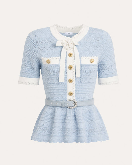 Zira Classic Pearl Fitted Jersey Short Dress with Belt
