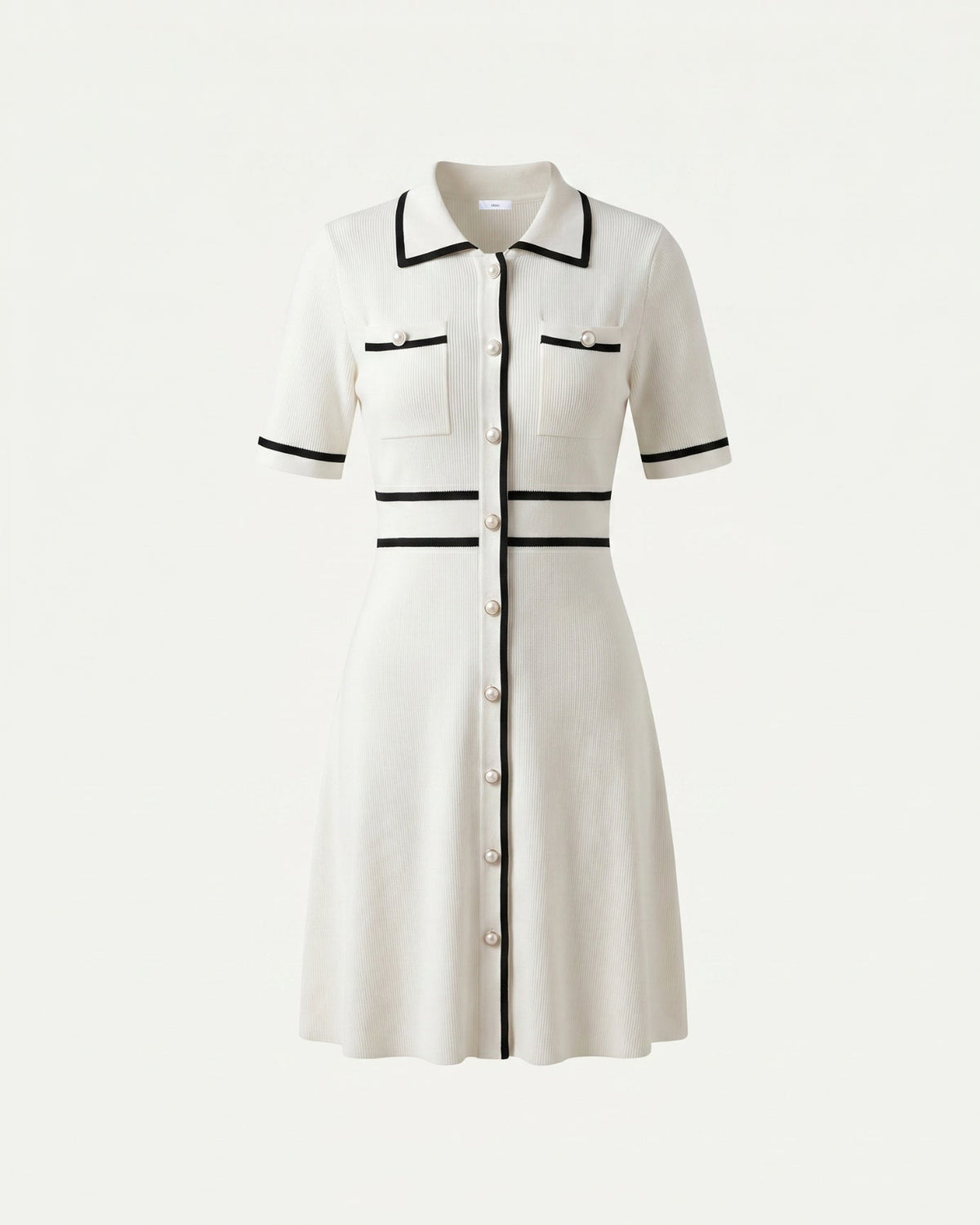 Old Money Knitted Polo Collar Tailored Dress – White – view 1