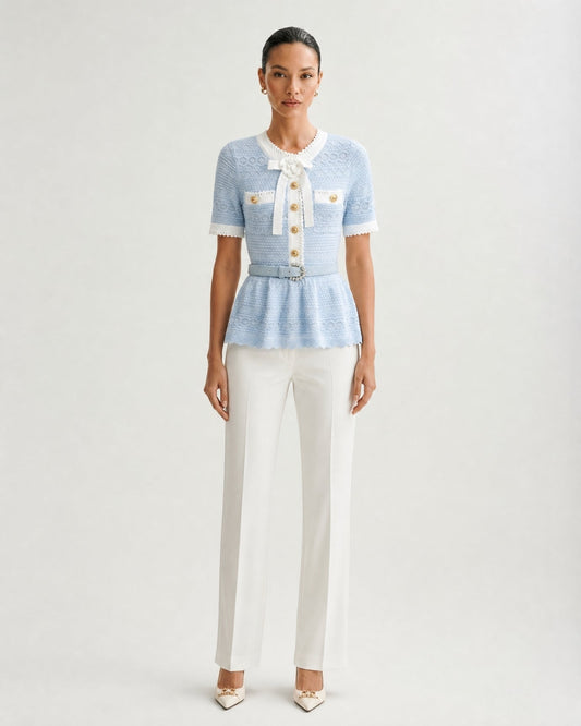 Zira Classic Pearl Fitted Jersey Short Dress with Belt – view 2