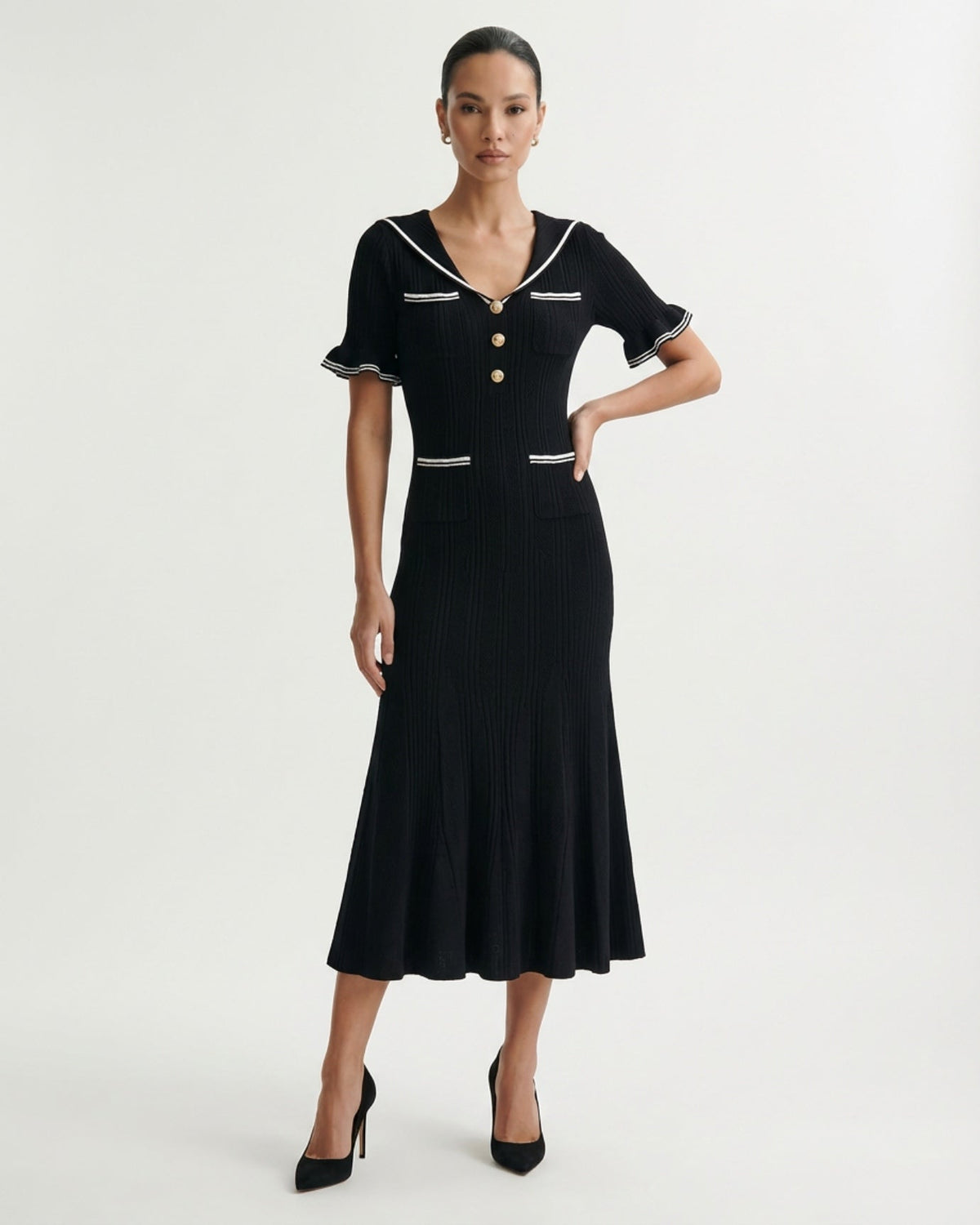 Mile Viscose Blend Knit Dress with Statement Collar – view 2