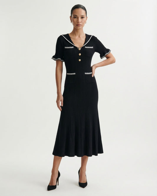 Mile Viscose Blend Knit Dress with Statement Collar