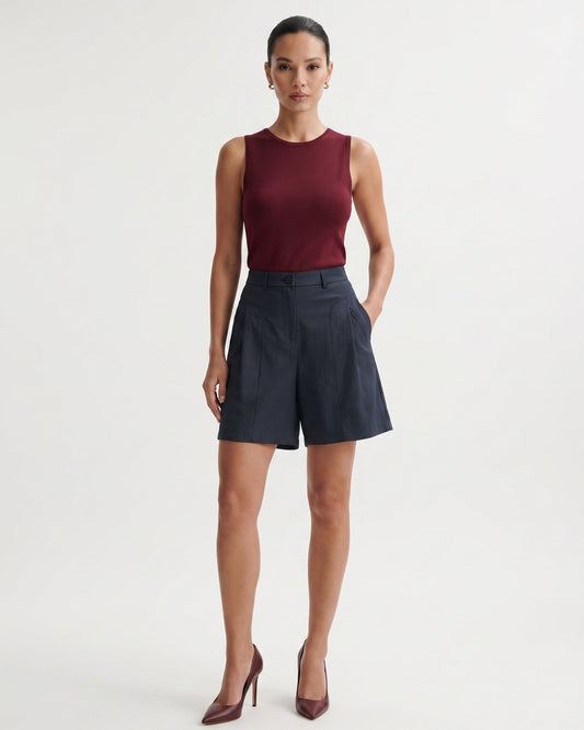 Milano Mid Rise Tailored Cotton and Linen Shorts