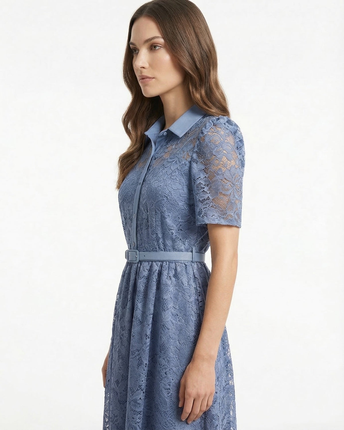 Retro Embroidered High Waisted Polyamide Dress – Blue – view 5