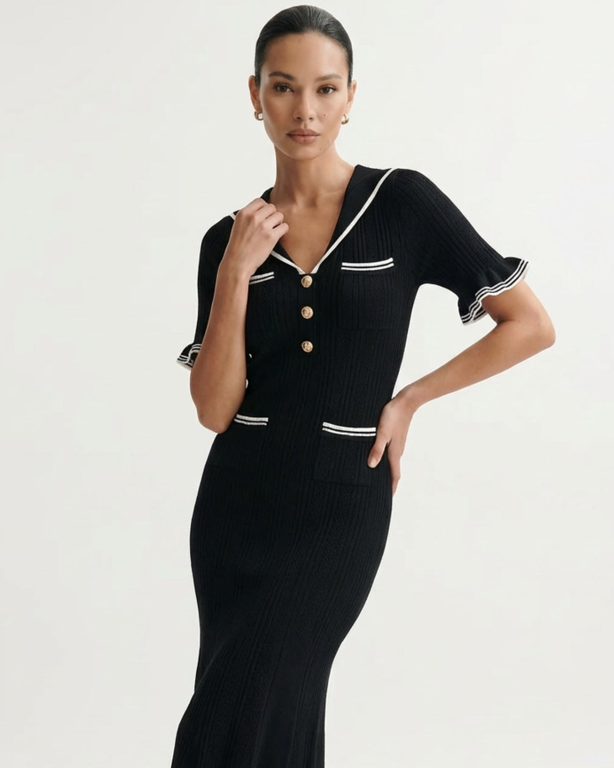 Mile Viscose Blend Knit Dress with Statement Collar – view 4