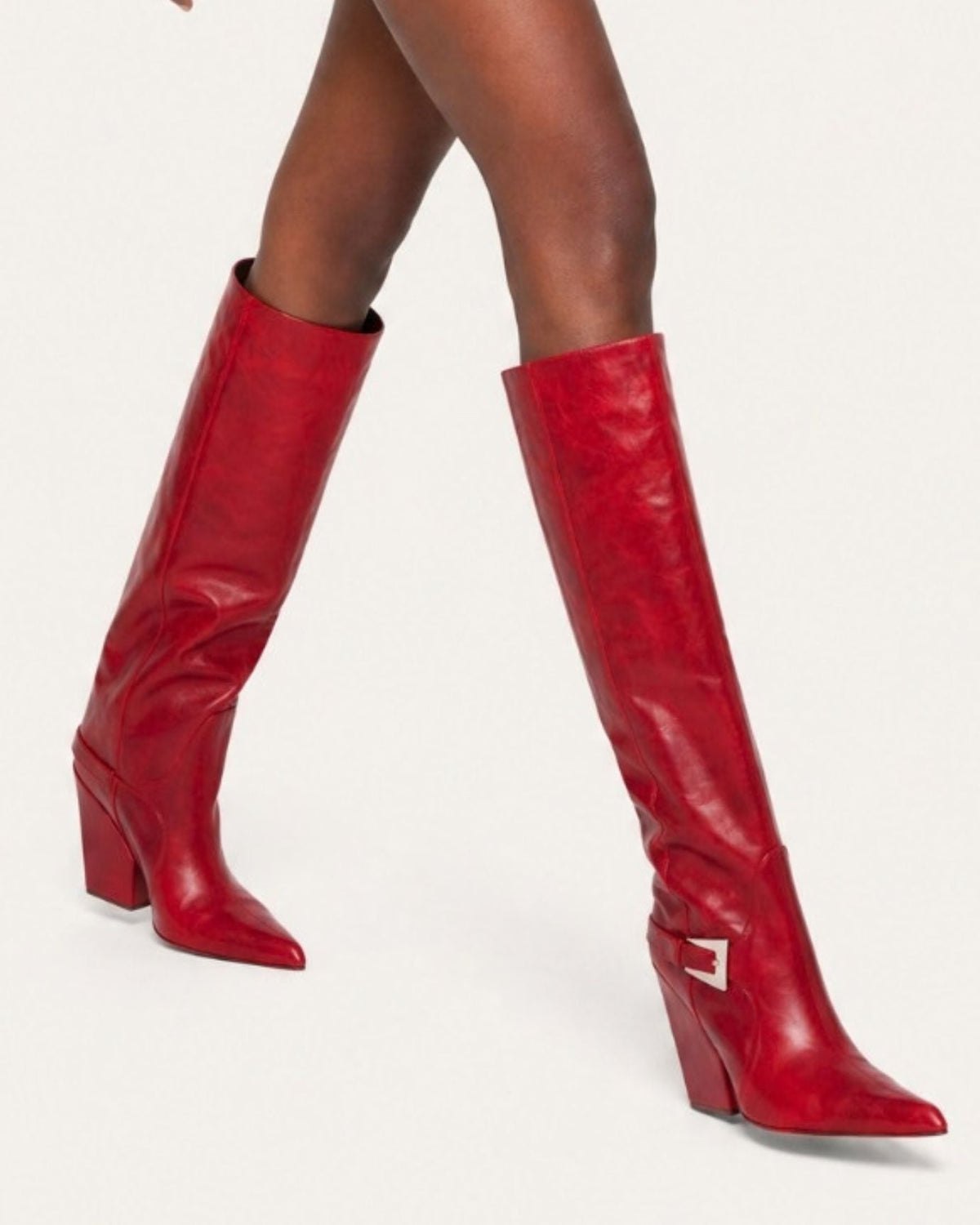 Leather Knee-High Boots with Buckle Detail and 9cm Block Heel – view 8