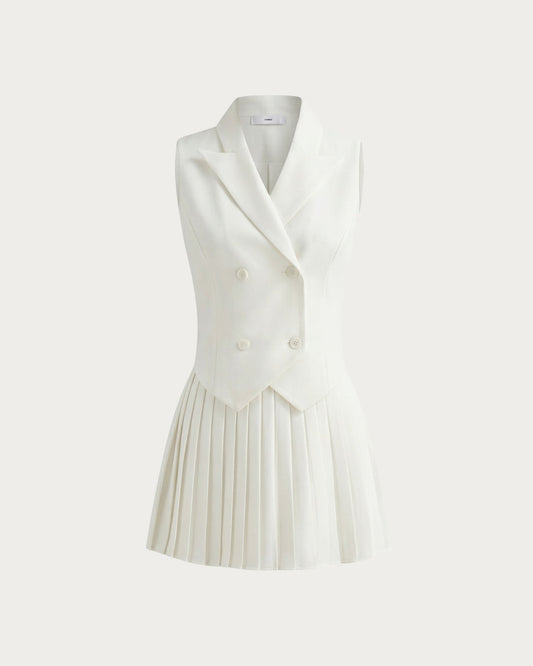 Tailored Waistcoat and Pleated Mini Skirt Two-Piece Set