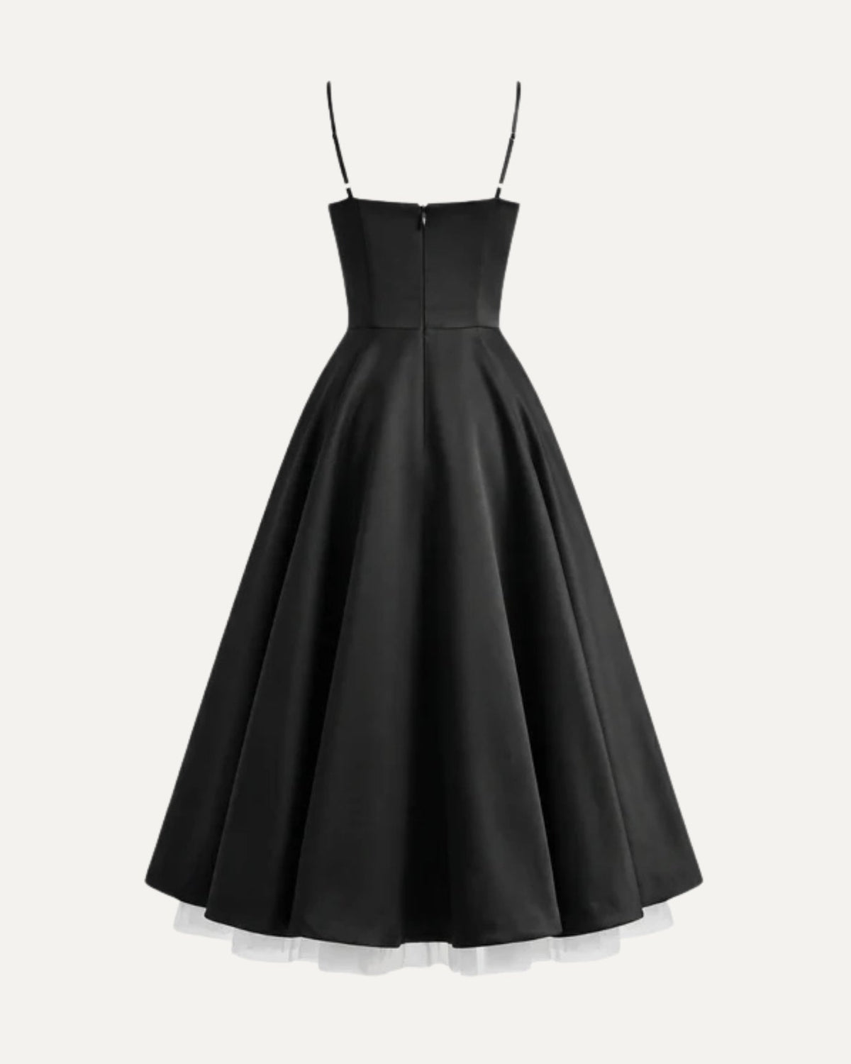 Giulia Duchess Satin Midi Dress with Tulle Underskirt – Black