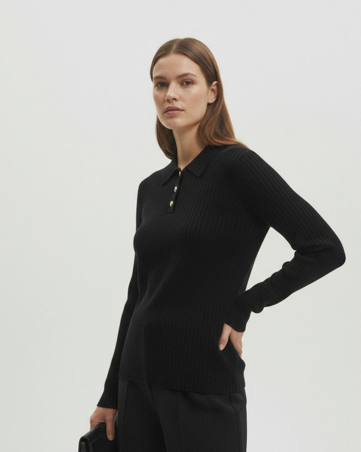 Soft Lightweight Pure Cashmere Polo Collar Top – view 15