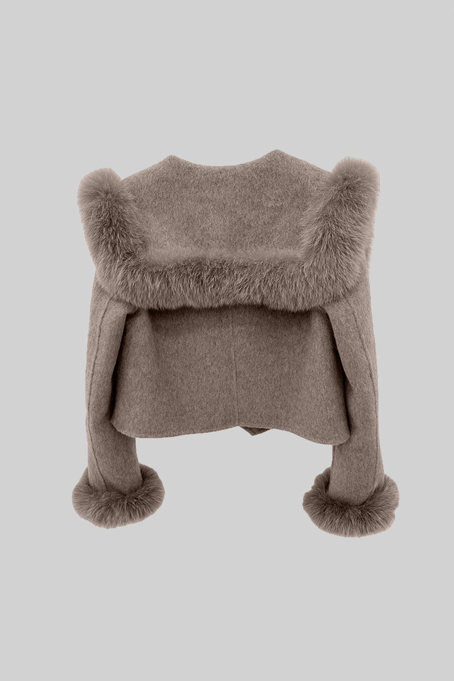 Double-Breasted Cropped Jacket with Trimmed Collar and Cuffs – Brown – view 7