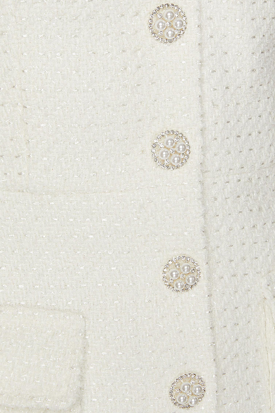 Sleeveless Textured V-Neck Dress with Pearl Buttons – White – view 18