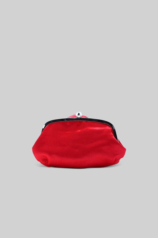 Satin Flower Clutch Bag with Detachable Shoulder Chain – Red – view 2