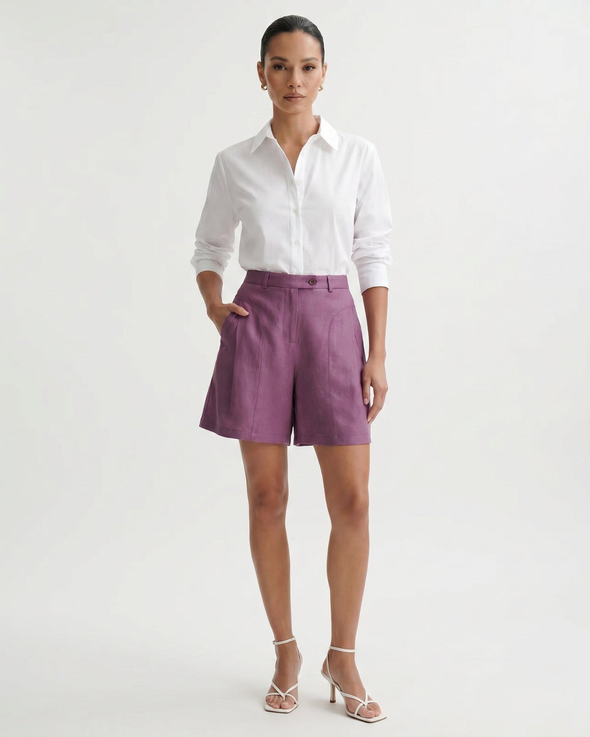 Milano Mid Rise Tailored Cotton and Linen Shorts – view 5