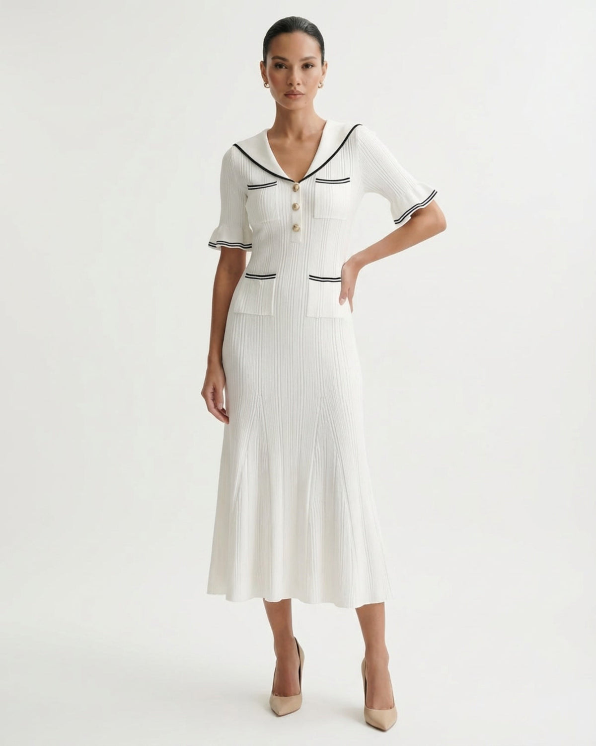 Mile Viscose Blend Knit Dress with Statement Collar