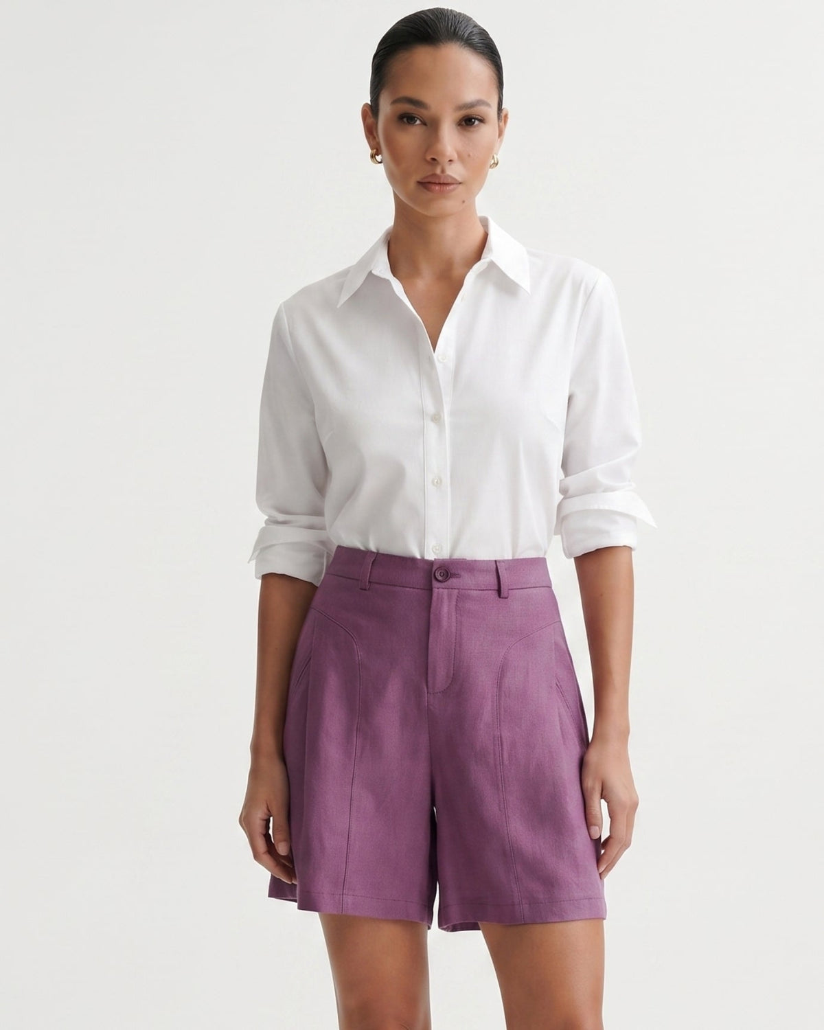 Milano Mid Rise Tailored Cotton and Linen Shorts – view 6