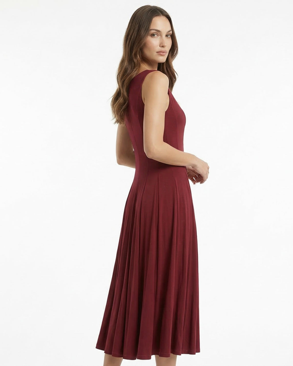 Minimalist Sleeveless Round Neck Cotton Blend Maxi Dress – view 3
