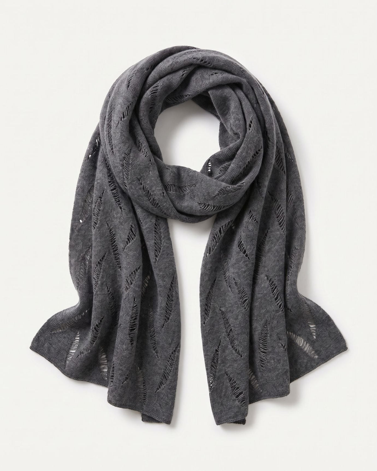 Michi 100% Cashmere Scarf with Nature-Inspired Leaf Design – Dark Ash – view 1