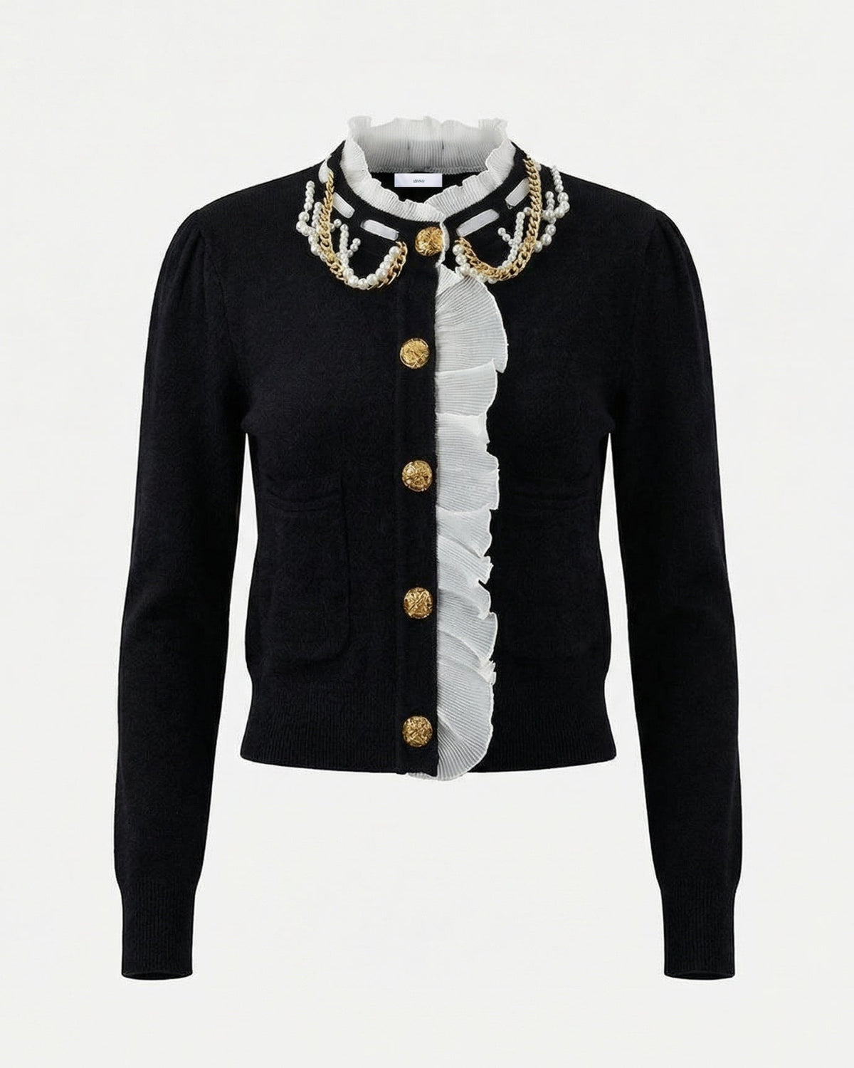 Pearl Button Wool Blend Cardigan with Contrast Stitching