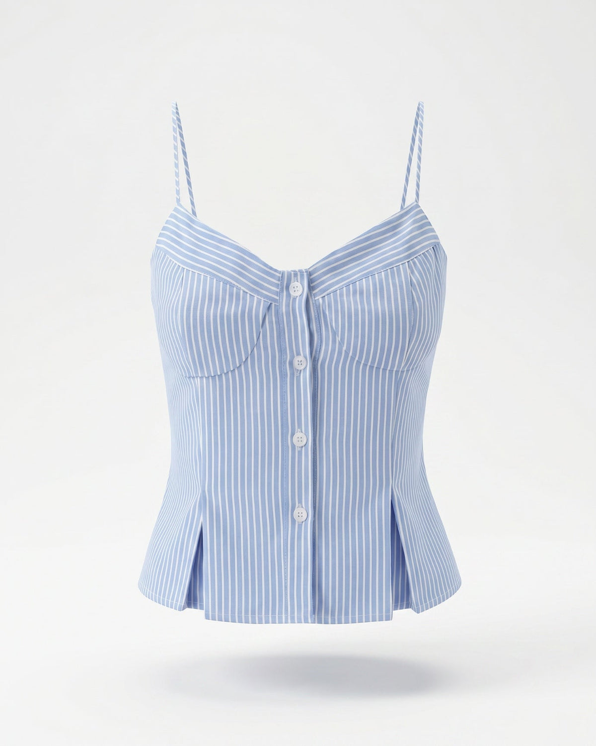 French-Inspired Striped Tailored Top in Cotton Blend – Blue