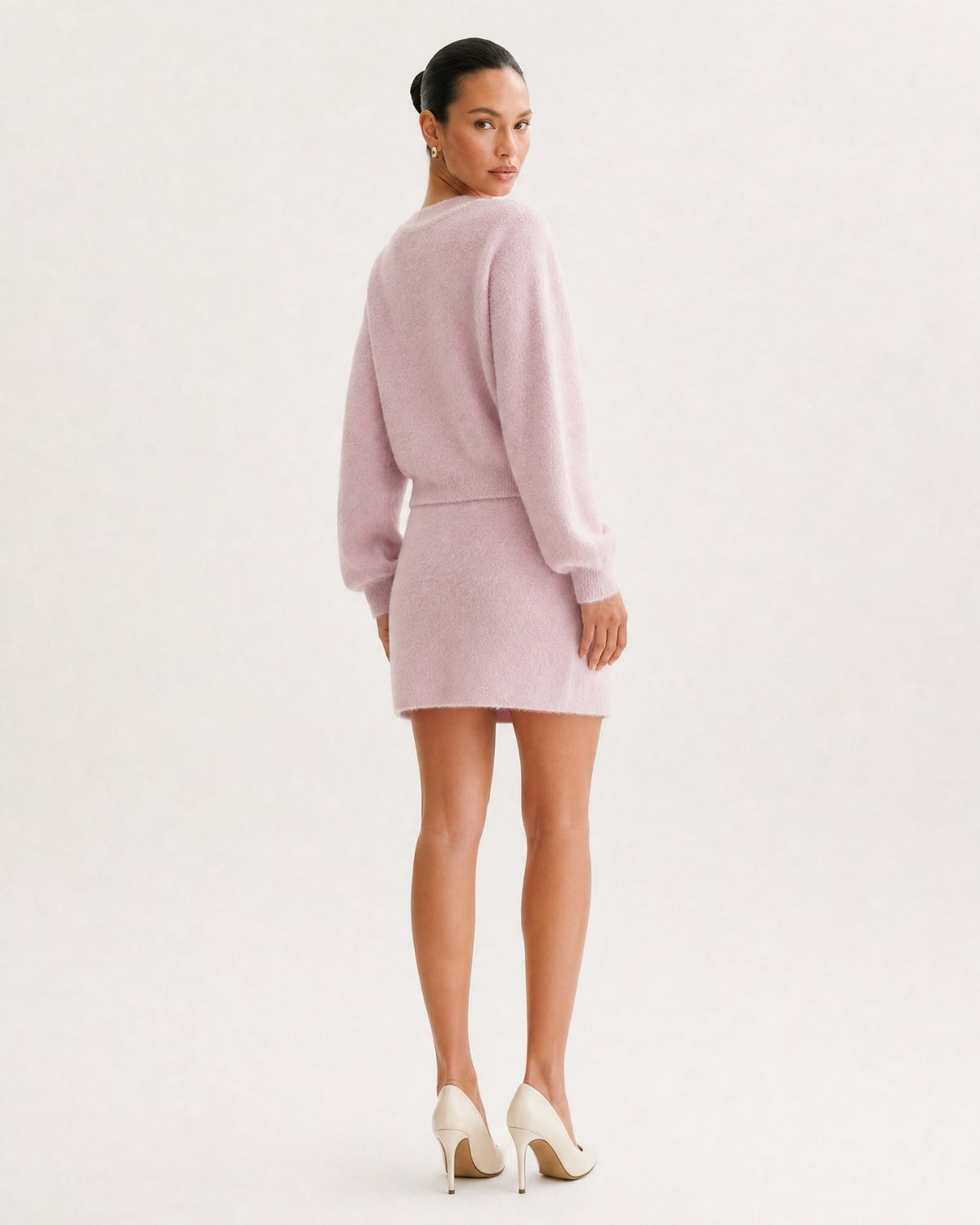 Jacquard Colour Block Long Sleeve Knit Cardigan and Skirt Set – view 3