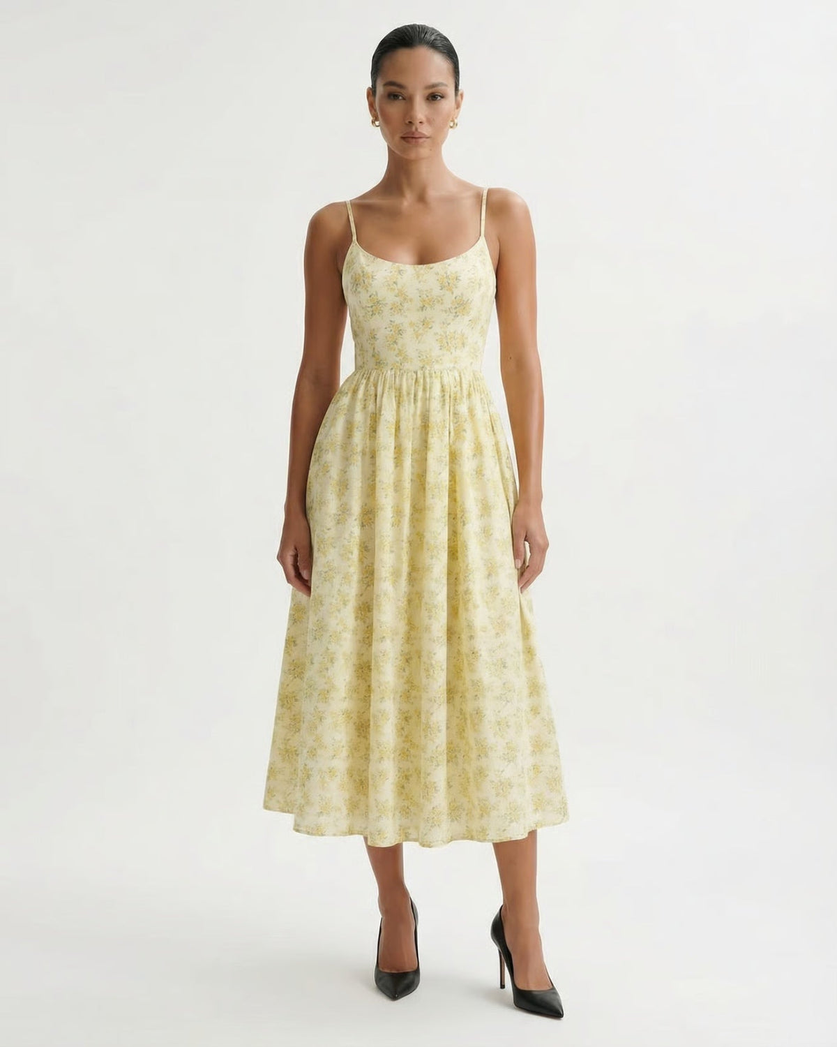 Mira Border Detail Cotton Blend Printed Dress – Yellow Floral