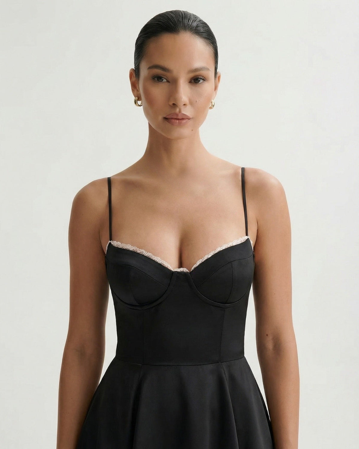 Giulia Duchess Satin Midi Dress with Tulle Underskirt – Black – view 3