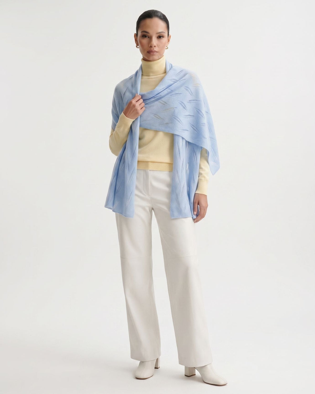 Michi 100% Cashmere Scarf with Nature-Inspired Leaf Design – view 8