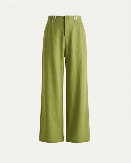 Olivia High Waisted Straight Leg Linen Blend Trousers
