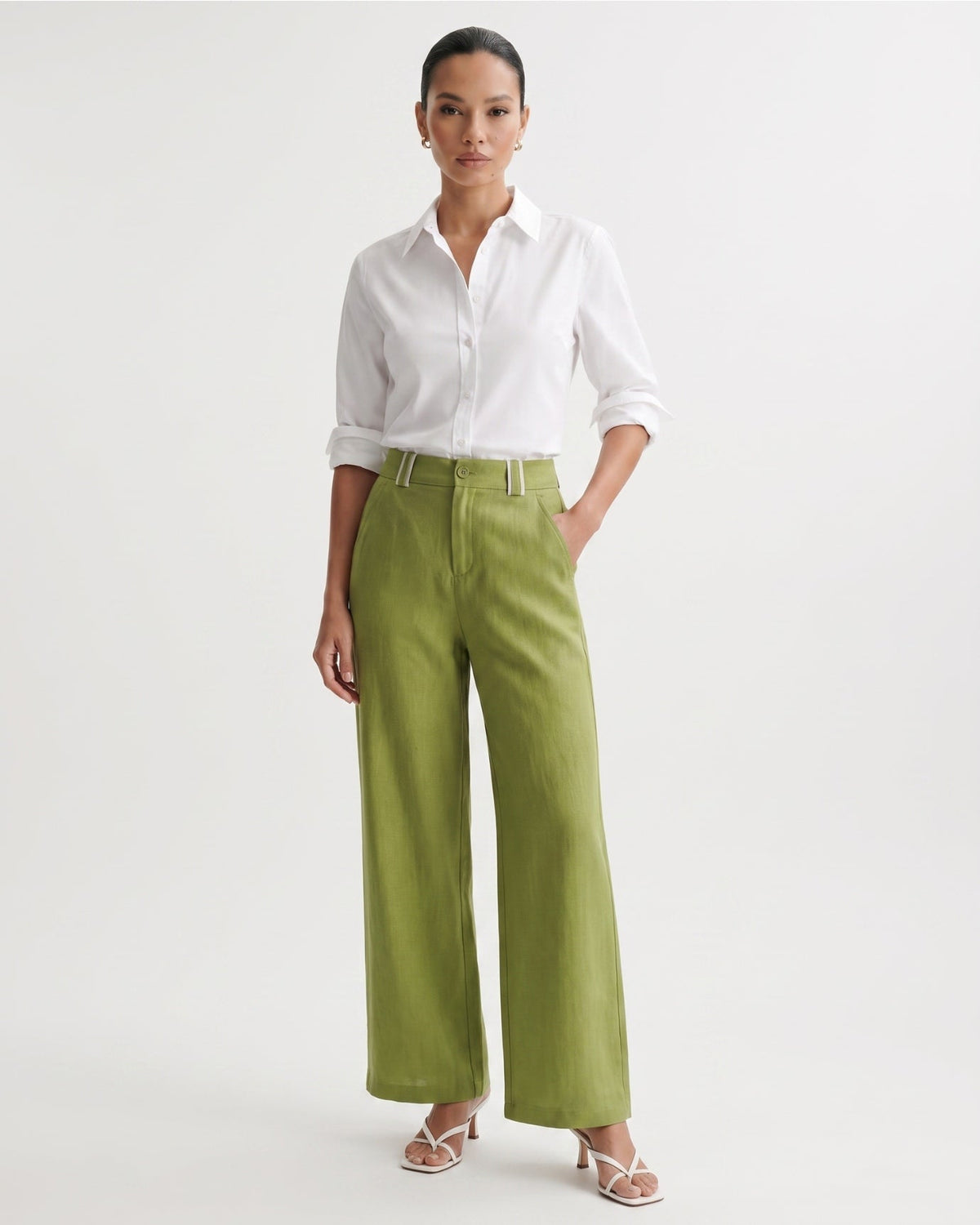 Olivia High Waisted Straight Leg Linen Blend Trousers – view 2