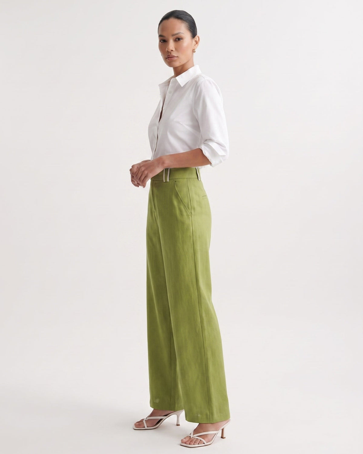 Olivia High Waisted Straight Leg Linen Blend Trousers – view 3